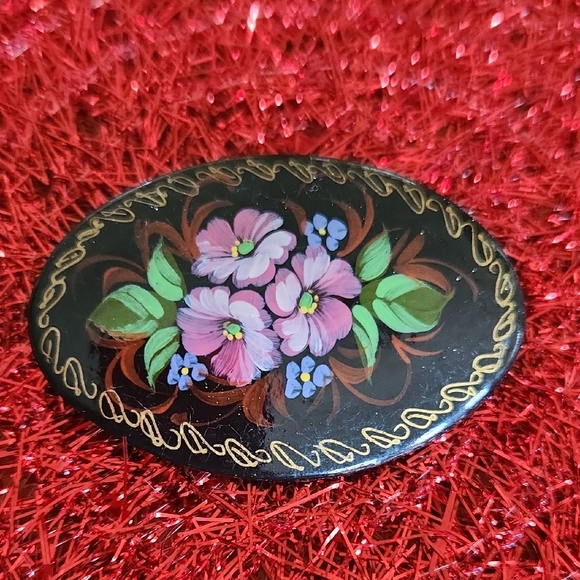 Accessories - Floral Black Brooch Hanmade In Russia By Dudina Art Multicolor  Jewelery